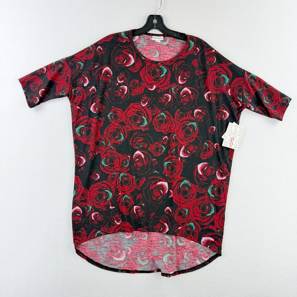 LULAROE Irma‎ Tunic Top Red Roses Floral Print Size Small Hi-Low Hem - NEW